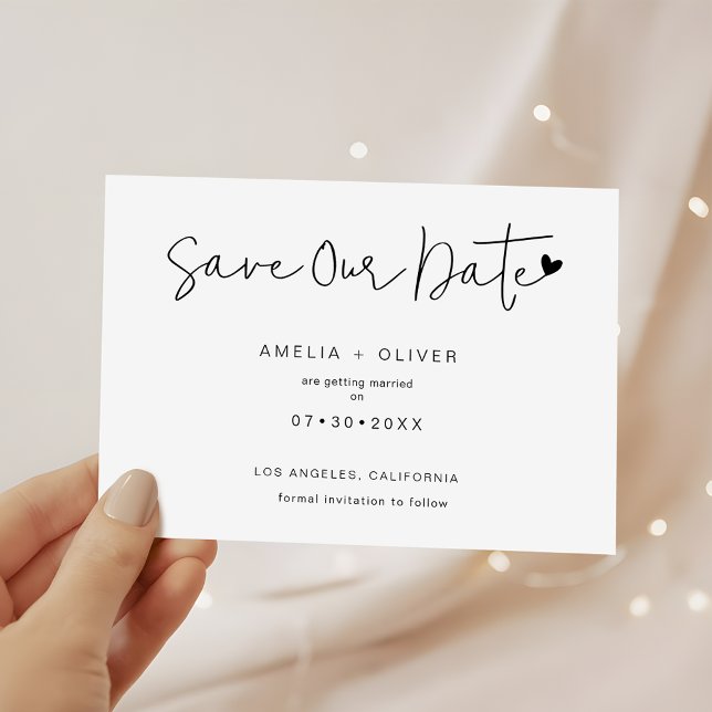Save The Date Minimalist Chic Script Heart Modern Wedding (Créateur téléchargé)
