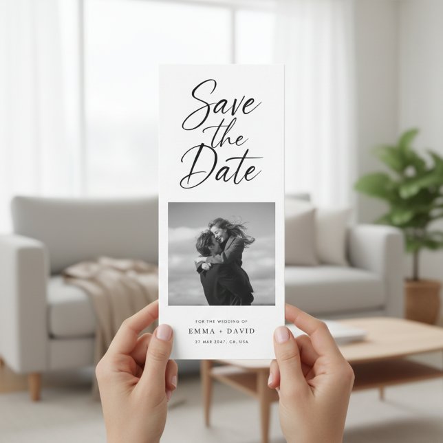 Save The Date Minimalist Elegant Script Photo Wedding Bookmark (Créateur téléchargé)
