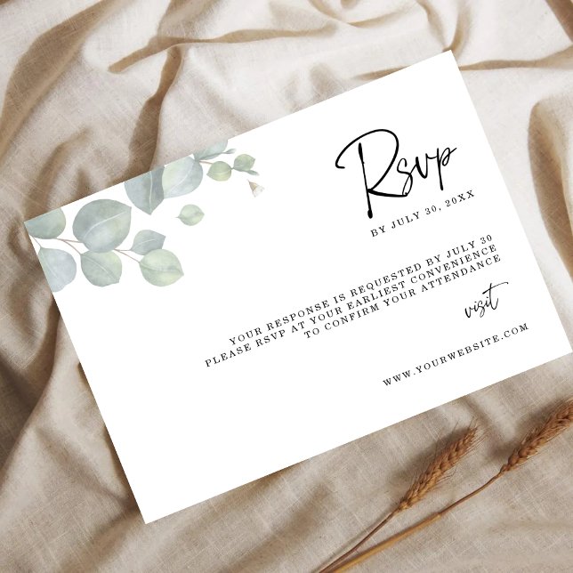 Save The Date Minimalist Eucalyptus Leaves RSVP Wedding Card (Créateur téléchargé)