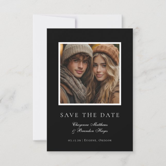 Save The Date Minimalist Modern Black White Elegant Photo  (Devant)