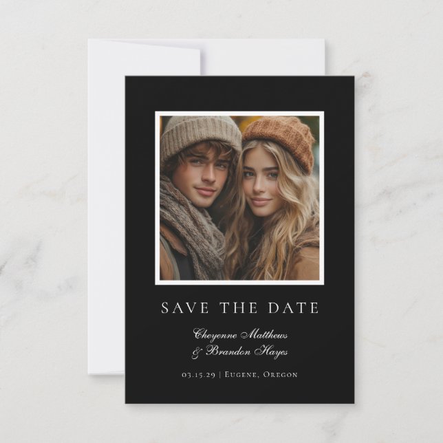 Save The Date Minimalist Modern Black White Elegant Photo  (Devant)