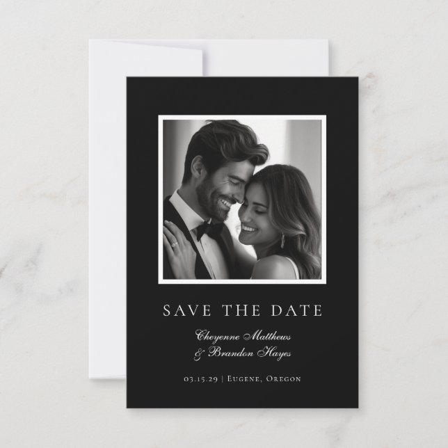 Save The Date Minimalist Modern Black White Elegant Photo  (Devant)