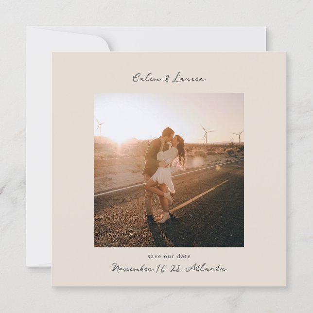 Save The Date Minimalist Modern Boho Beige Square Photo Wedding (Devant)