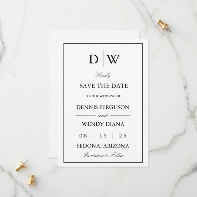 Save The Date Minimalist Monogram Wedding (Devant/Arrière en situation)