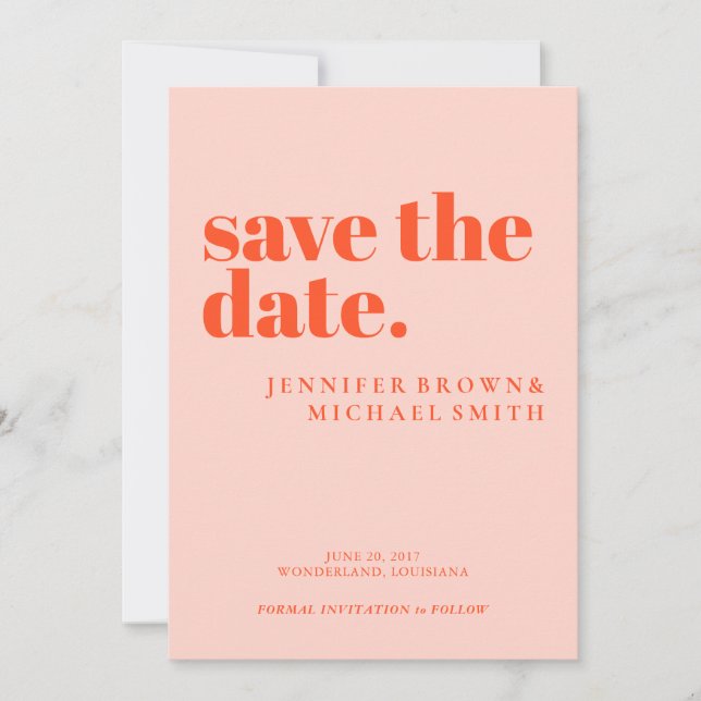 Save The Date Minimalist Orange Pink Wedding Photo Calligraphic (Devant)