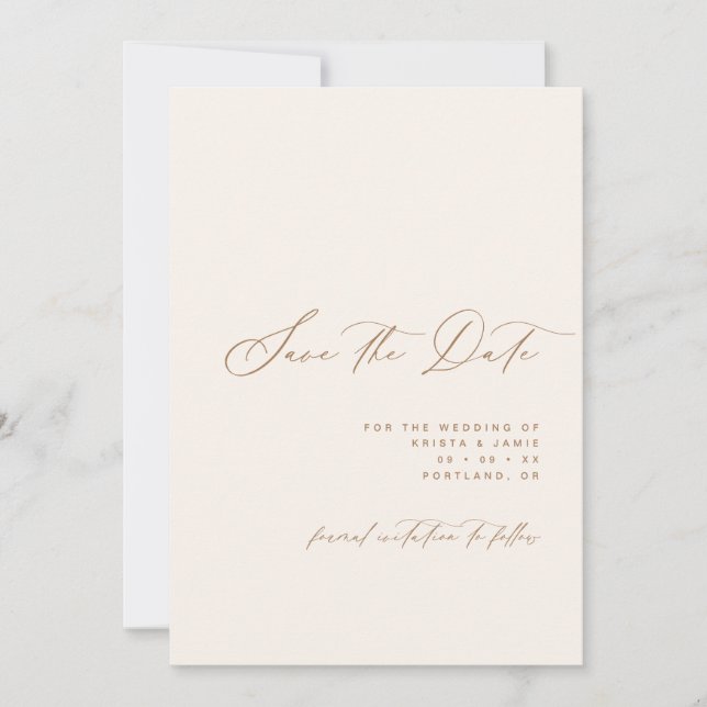 Save The Date Minimalist Script Ivory & Tan Photo Wedding (Devant)