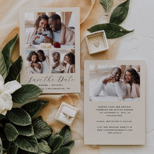 Save The Date Minimaliste 4-Photos Beige