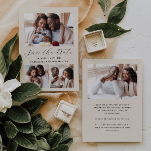 Save The Date Minimaliste 4-Photos Beige