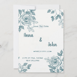 Save The Date Minimaliste blanc & Turquoise floral Enregistrer l