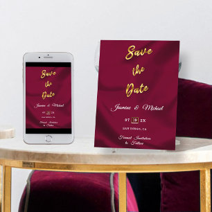 Save The Date Minimaliste Bourgogne et or Boho Mariage rustique