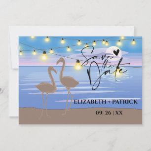 Save The Date Minimaliste chic, coucher de soleil, flamants rose