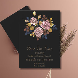 Save The Date Minimaliste Elegant Boho Black Gold Floral Mariage