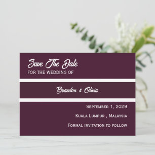 Save The Date minimaliste Élégant prune violet et blanc rayures