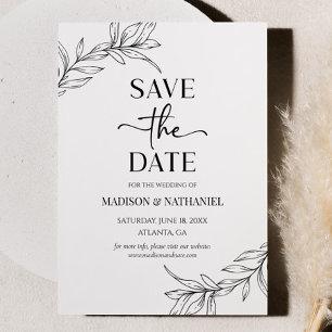Save The Date Minimaliste minimaliste noir blanc Mariage feuille
