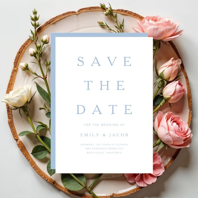 Save The Date Minimaliste Moderne Bleu (Modern Minimalist Blue Save The Date)