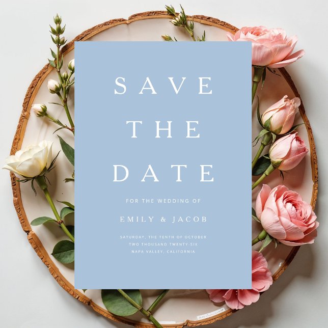 Save The Date Minimaliste Moderne Bleu (Modern Minimalist Blue Save The Date)