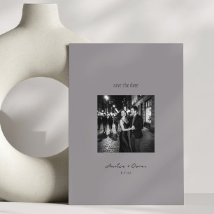 Save The Date Minimaliste Moderne Élégant Script Photo QR Gris