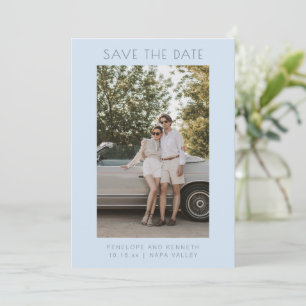 Save The Date Minimaliste Moderne Élégant Simple Photo Bleue