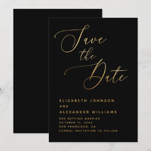 Save The Date Minimaliste Noir & Or Script   Mariage Formel