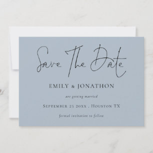 Save The Date Minimaliste Script Bleu Poussiéreux Enregistrer La