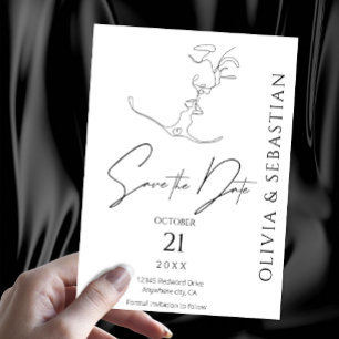 Save The Date Minimaliste une ligne Art baiser Couple Mariage