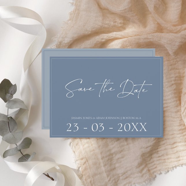 Save The Date Minimum Dusty Blue Script Wedding Enregistrer La D (Créateur téléchargé)