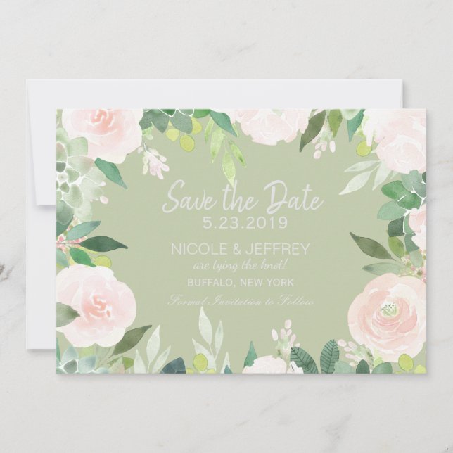 Save The Date Mint Green Succulent Flower Wedding Enregistrer la (Devant)