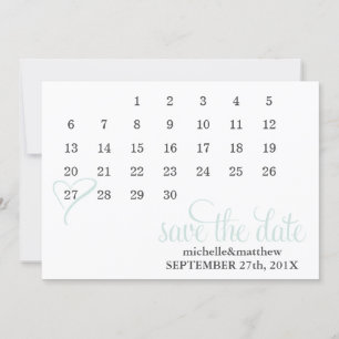 Save The Date Mint Heart Calendar Wedding Enregistrer la date
