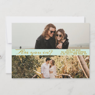 Save The Date Mint Vert Simple Script Deux Photos Galerie QR COD