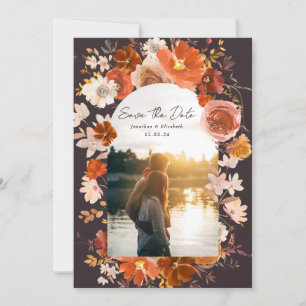 Save The Date Minuit Brûlé Orange Floral Mariage Arch Photo