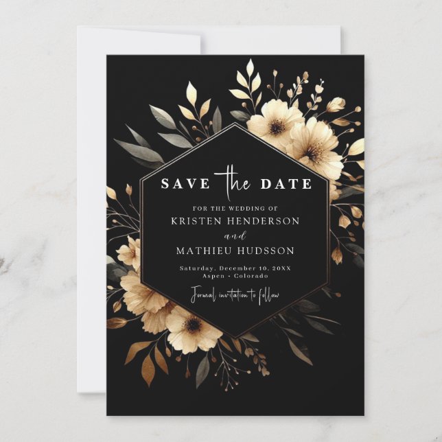 Save The Date Minuscule Mariage noir et or (Devant)