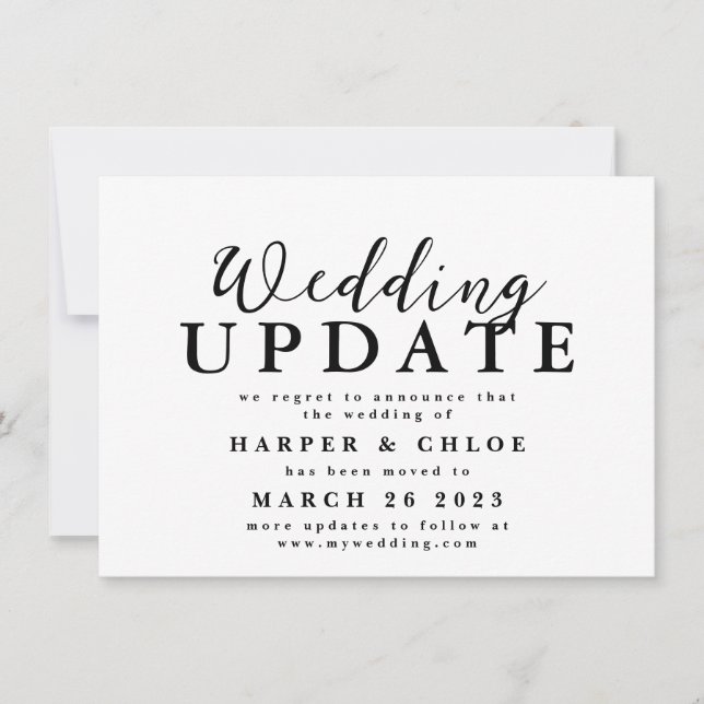 Save The Date Mise À Jour Du mariage Modifier La Date De Report (Devant)