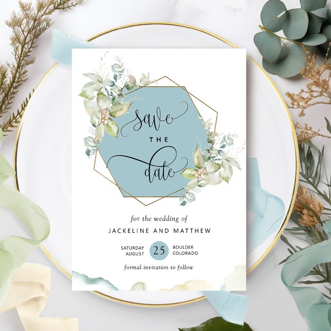 Save The Date Mist Blue, Elegant Green et Mariage Aquarelle (Créateur téléchargé)