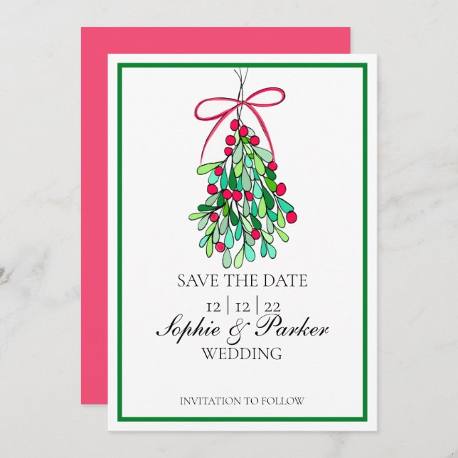 Save The Date Mistletoe Fun Moderne Enregistrer La Date (Devant / Derrière)