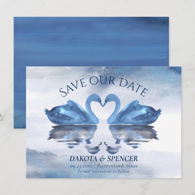 Save The Date Misty Reflections | Classic Blue Swan Lake Mariage (Devant / Derrière)