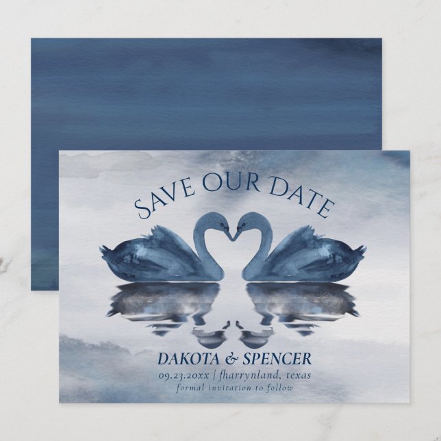 Save The Date Misty Reflections | Dusty Blue Swan Lake Mariage (Devant / Derrière)
