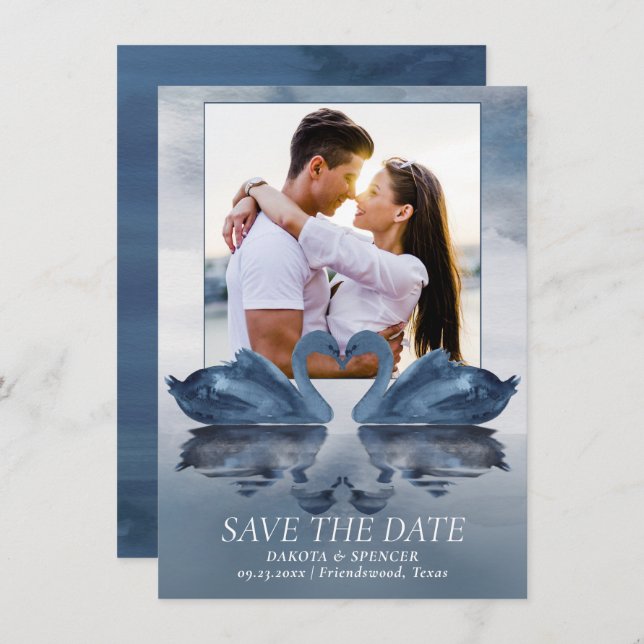 Save The Date Misty Reflections | Photo Dusty Blue Swan Lake (Devant / Derrière)