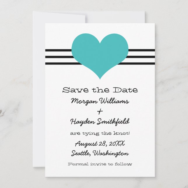 Save The Date Mod Heart Sauvez la date Invitation, Aqua (Devant)