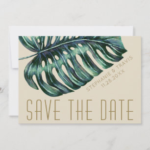 Save The Date Mod Monstera Feuille verte et Mariage bronzée
