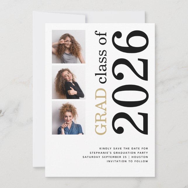Save The Date Modern 3 photo Bold 2025 Graduation Party (Devant)