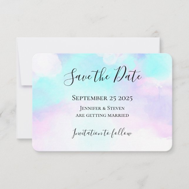 Save The Date Modern Abstract Blue & Purple Watercolor (Devant)