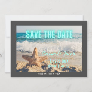 Save The Date Modern Beach Scène & Neon Économisez la date