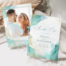 Modern Beach Wedding Teal Gold Abstract Photo