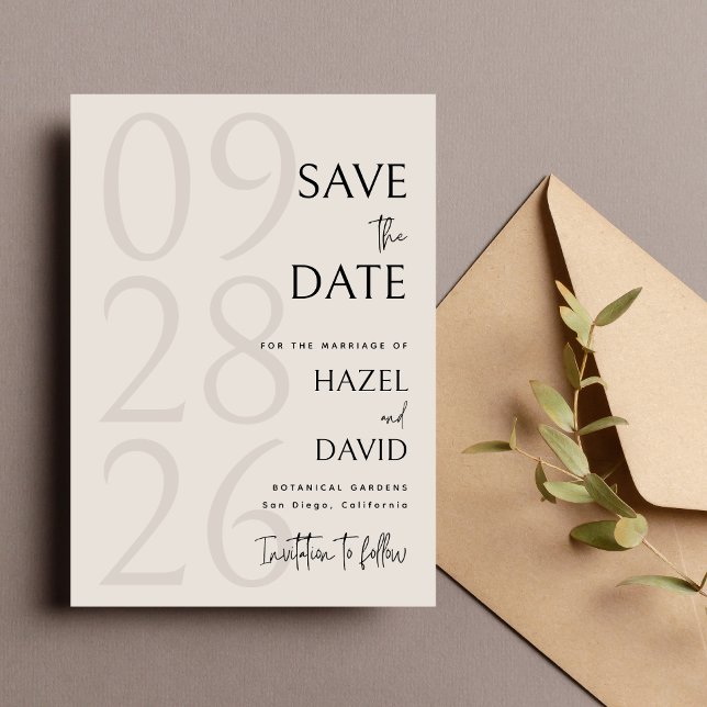 Save The Date Modern Black and Ivory Minimalist Wedding (Modern black and ivory minimalist save the date announces your wedding with soft elegance.)