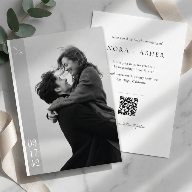 Save The Date Modern Black and White Photo QR Code Wedding (Créateur téléchargé)