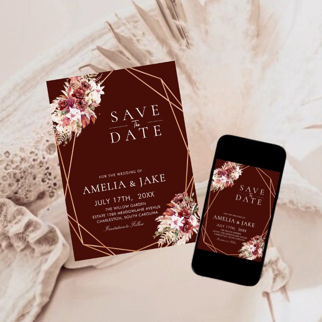 Save The Date Modern Boho Terracotta Floral Photo (Créateur téléchargé)