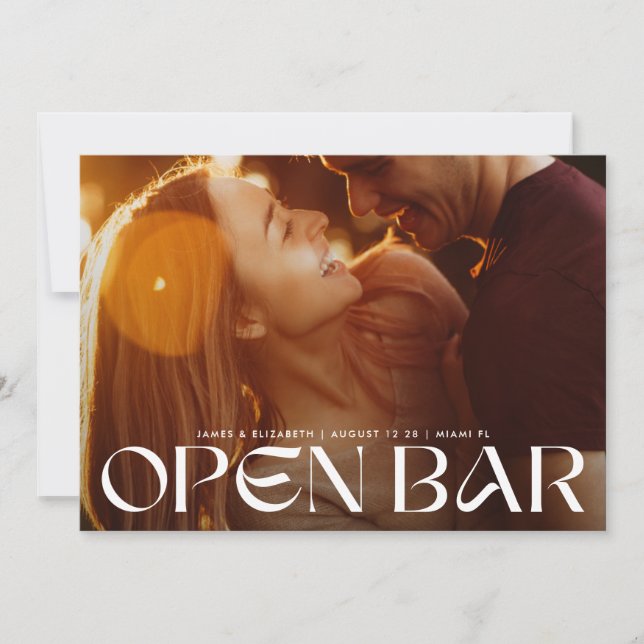 Save The Date Modern Bold Retro Open Bar FullBleed Photo Wedding (Devant)