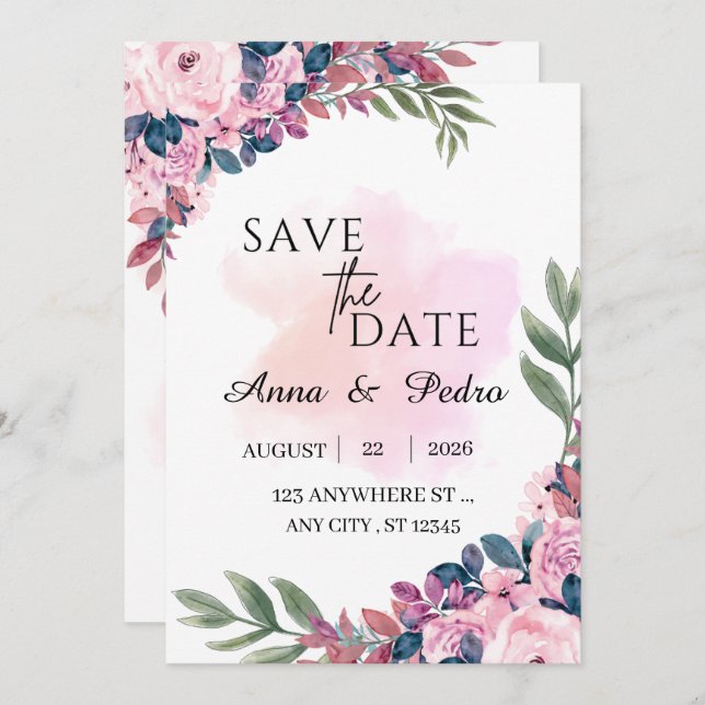 Save The Date Modern Botanical Wedding Announcement Template (Devant / Derrière)