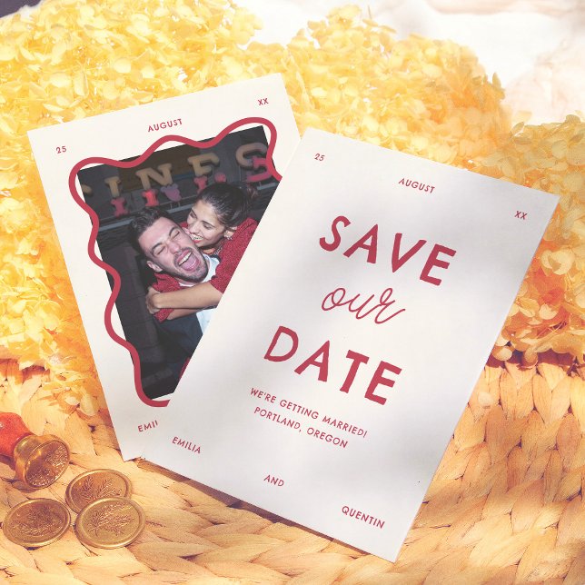 Save The Date Modern Bright Retro Wavy Frame Photo Wedding (Créateur téléchargé)