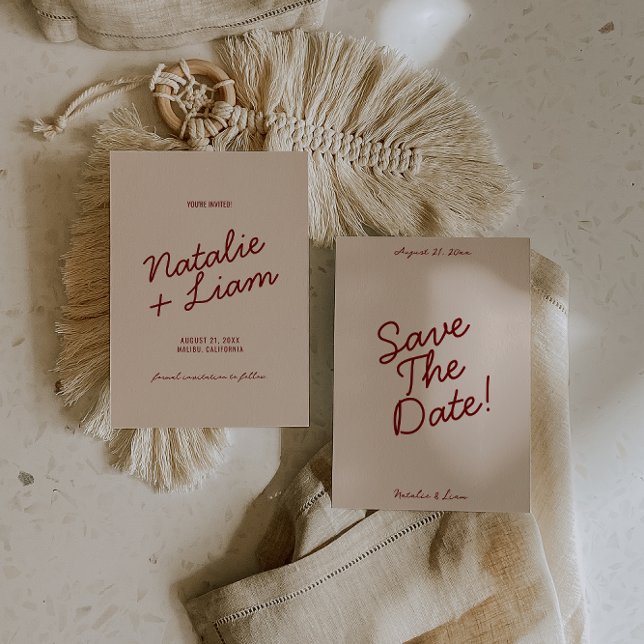 Save The Date Modern Burgundy Cream Whimsical Unique Wedding  (Créateur téléchargé)
